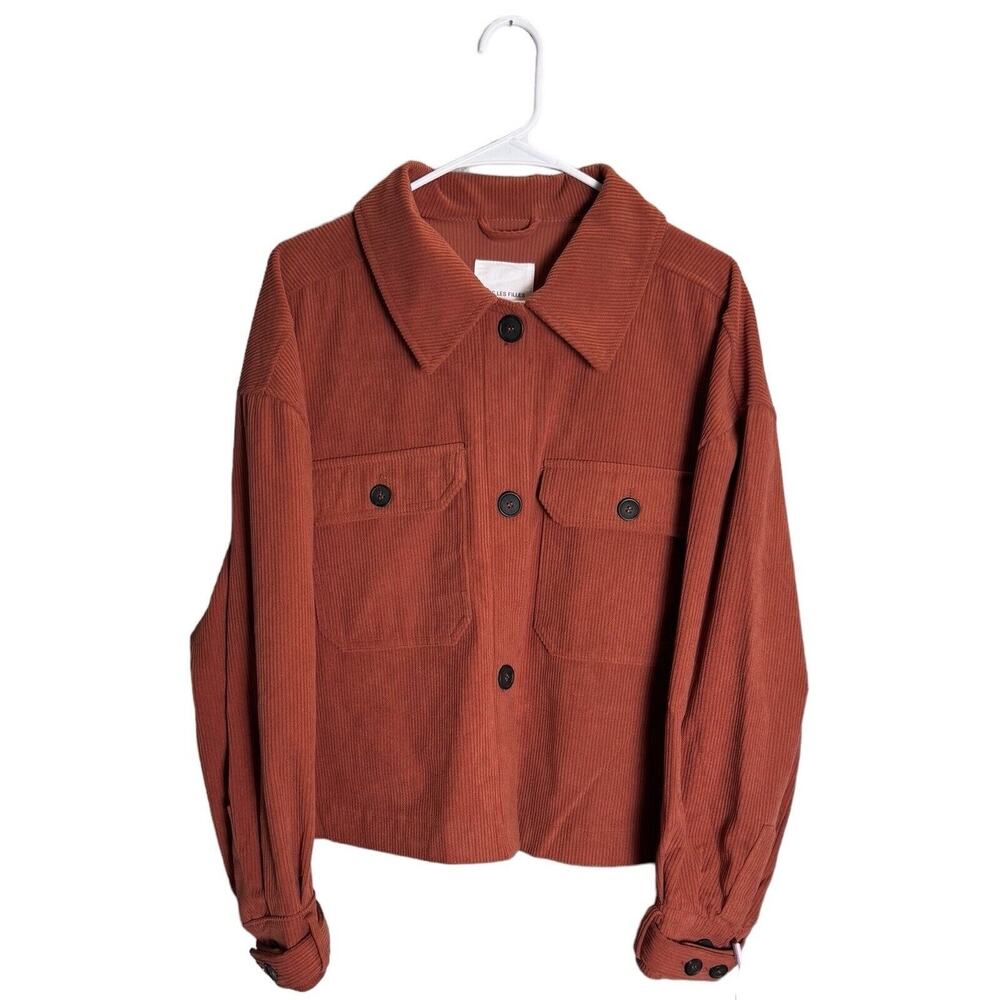 Avec Les Filles Corduroy Cropped Shacket Sz L Oversized Workwear Utility Jacket